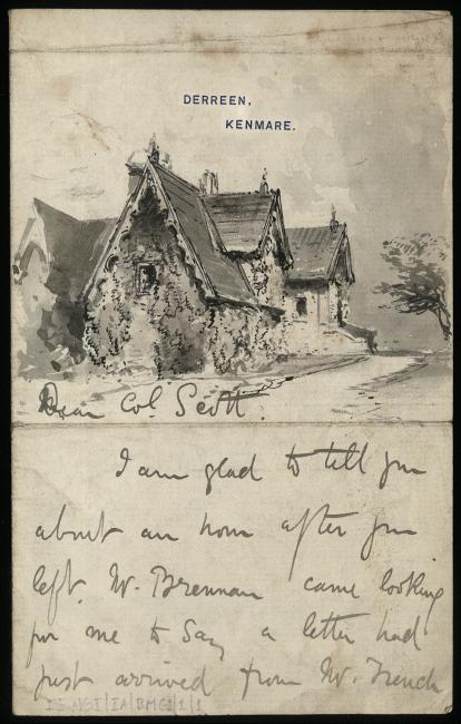 Handwritten letter with the sketch of a house