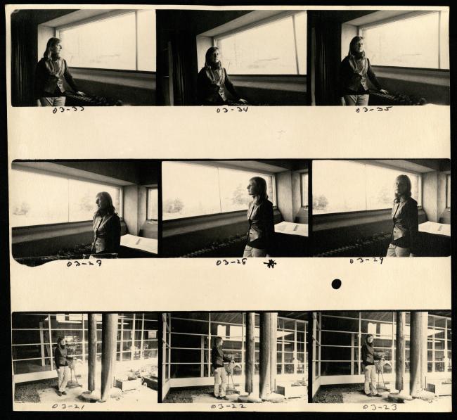Contact proof of nine black and white photographic negatives of Gerda Frömel 