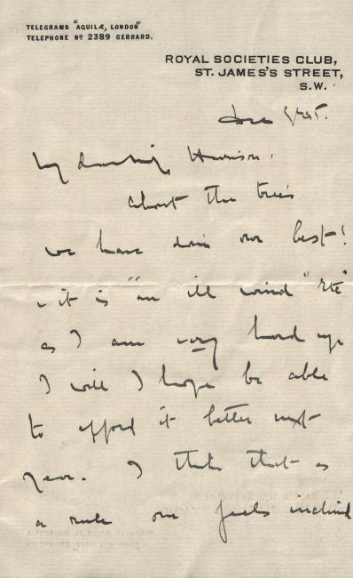 'About the trees we have done our best', letter from Hugh Lane to Sarah Cecilia Harrison, 9 December 1905