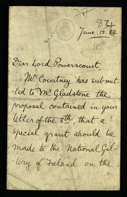 Letter to Lord Powerscourt regarding grant to buy pictures , 1882