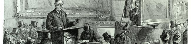 An auction at Christie's, The Graphic, 10 September 1887.