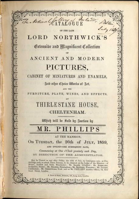 Auction catalogue of the Northwick sale, Thirlestaine House, signed National Gallery of Ireland (July 1859)