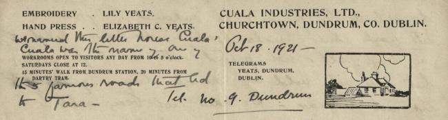 Detail of Elizabeth Yeats letter to a patron, on Cuala headed paper